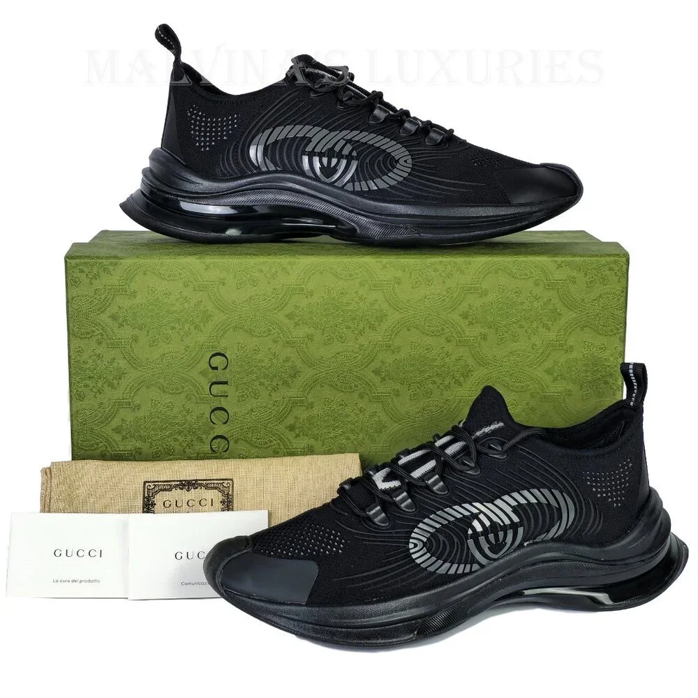 GUCCI SNEAKERS RUN RUBBER TRIMMED MESH SHOES w GG LOGO sz 42 US 12 - Picture 2 of 16